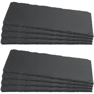 ZEONHEI 8er Set 25 x 12 cm Schieferplatte Rechteckig, Schiefer Servierplatten Schieferteller Set, Schwarze Schieferplatten für Sushi Buffet Vorspeisen Käse Desserts