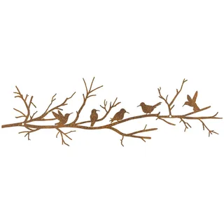 Resama Wanddekoration aus Metall mit Vögeln für Heimdekoration, rustikale rostbraune Silhouette, hängende Skulptur mit Blättern für Wohnzimmer, Garten und Balkon – perfektes Einweihungsgeschenk