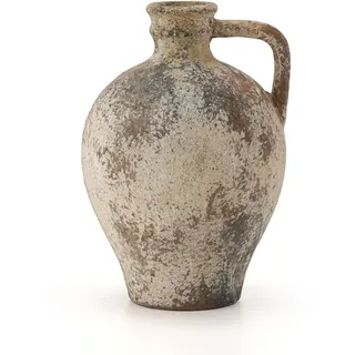 LuKa Rustikale Keramikvase, 21 cm, Terrakotta-Vase mit Griff, neutrale Tontopfvasen, dekorative Vase für Wohnzimmer, Tisch, Regal-Dekor (Braun, M)