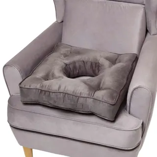 Homescapes Sitzkissen mit Aussparung grau 50/50/10 cm – Entlastungskissen, Velours , Grau , Textil , Füllung: Polyester , Quadratisch , 50x10x50 cm , Oeko-Tex® , Heimtextilien, Wohntextilien, Sitzkissen