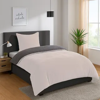 Heimtexland Teddy Flanell Wende Bettwäsche Set I Winter Bettbezug I kuschelig weich und warm I Kopfkissen 80x80 I Bettdecke 155x220 I Cashmere Touch Geschenkidee Weihnachten Typ751 Creme - Beige