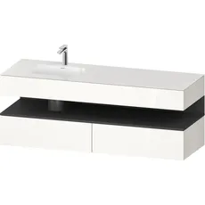 Duravit Qatego Einbauwaschtisch mit Konsolenwaschtischunterbau, 1600x550x600mm, Nische Graphit Matt, Becken links, QA4795049, Farbe: Weiß Hochglanz/mit Nischenbeleuchtung