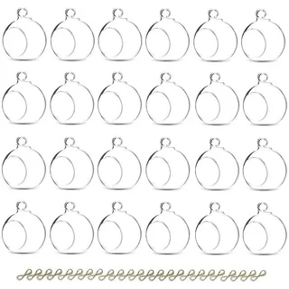 Sziqiqi Glaskugeln zum Aufhängen Teelichthalter Kerzenhalter: 8cm Hängende Teelichthalter Glas 24er Set für Teelichter - Windlicht Glas Vielseitig für Outdoor Hochzeit Party Weihnachten Decke