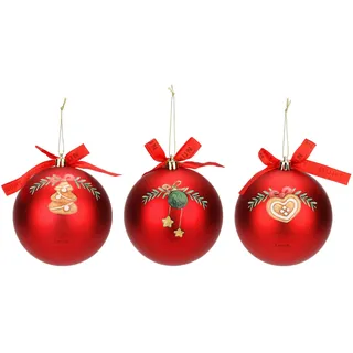 THUN - Set 3 rote Weihnachtskugeln aus Polyester, groß, Ø 10 cm