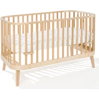 ATB MEBLE Gitterbett mit Matratze 140x70 cm - 2in1 Babybett Kinderbett umbaubar - PRINCIPAL Beistellbett Baby - Bett Baby Mitwachsend - Jugendbett - Holz - Braun