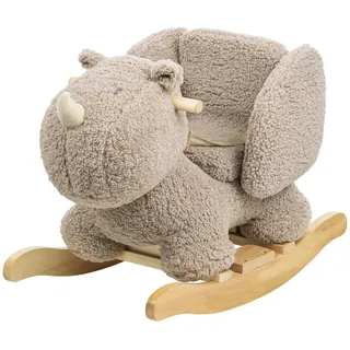 Nattou Schaukeltier aus weichem Teddy-Stoff, Schaukeltier Nashorn, Inkl. Sicherheitsgurt, Fröhliches Hin- und Herschaukeln, Ca. 60 cm, Lapidou, Polyester/Holz, Taupe