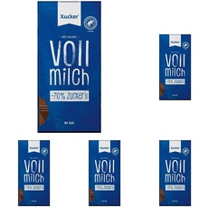Xucker Vollmilch-Schokolade mit Xylit Zuckerersatz - 1x Vollmilch Schokolade ohne zugesetzten Zucker (38% Kakao) Schokoladentafel mit Xylitol gesüßt (80g) (Packung mit 5)