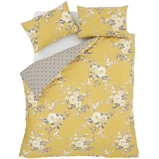 Catherine Lansfield Bedding Canterbury Floral King Duvet Cover Set with Pillowcases Ochre