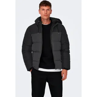 Steppjacke ONLY & SONS "ONSMARLON LIFE HOOD PUFFER JACKET OTW VD", Herren, Gr. XXL, grau (grau pinstripe), Web, Obermaterial: 100% Polyester, unifarben, normal, Bündchen, Jacken Steppjacke