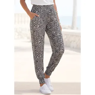 Jerseyhose VIVANCE "aus luftig-leichtem Stoff", Damen, Gr. 34, N-Gr, schwarz-weiß (schwarz, weiß bedruckt), Jersey, Obermaterial: 100% Viskose, bedruckt, figurumspielend lang, Hosen Jerseyhose, und Animalprint, elastischer Bund, leichte Sommerhose, Topseller