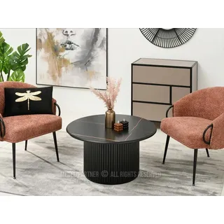 Runder Couchtisch ALBAN - schwarzer Marmor / schwarz - Schwarz