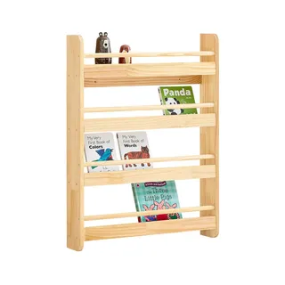 SoBuy Bücherregal für Kinder mit 4 Ablagen, Kiefer , Naturfarben , Holz , 60x80x12 cm , Wohnzimmer, Regale, Wandregale