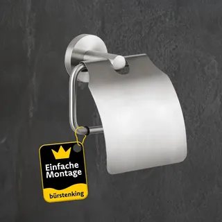 Bürstenking Toilettenpapierhalter mit Deckel, WC Papier Halterung zur Wandmontage, robuster & rostfreier gebürsteter Edelstahl Klopapierhalter, einfache Installation, Teil der Serie 190