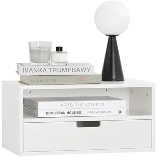 SoBuy Schwebender Nachttisch Wandhängeschrank 45x22x25cm Weiß , Holzwerkstoff , 45x22x25 cm , Schlafzimmer, Nachtkästchen