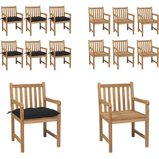 vidaXL Gartenstühle 6 Stk. mit Schwarzen Kissen Massivholz Teak - Gartenstuhl - Gartenstühle - Gartensessel - Holzstuhl - Schwarz