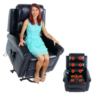 Mendler Fernsehsessel Kunstleder 83 x 144 x 83 cm Schwarz mit Liegefunktion/Massagefunktion