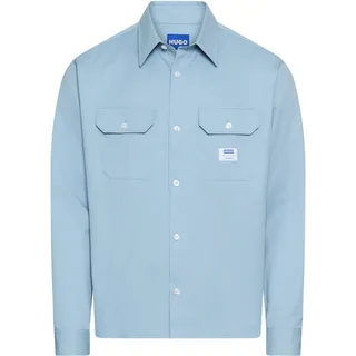 Langarmhemd HUGO BLUE "Ekynone", Herren, Gr. XXL, N-Gr, blau (light, pastel blau458), Web, Obermaterial: 100% Baumwolle, relaxed fit, hoch geschlossener Ausschnitt, eingesetzt 1-Knopf-Manschette, Hemden Langarmhemd, mit Brusttaschen