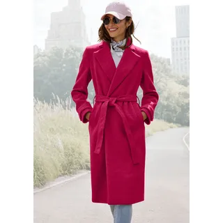 Langmantel LASCANA "mit Bindegürtel und Taschen", Damen, Gr. 44, rot (bordeaux), Flanell, Obermaterial: 90% Polyester, 10% Viskose. Futter: 100% Polyester, unifarben, figurumspielend wadenlang, tiefer V-Ausschnitt, Mäntel Langmantel, Mantel mit Reverskragen, eleganter Damenmantel