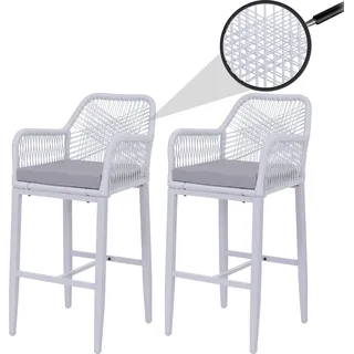 2er-Set Rope-Barhocker HWC-P91, Barstuhl Tresenhocker, Outdoor Sitzpolster Seilgeflecht Metall hellgrau - Grau