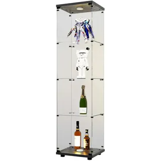 Vitrine LED-Glasvitrine Schwarz Mit Tür, 4 Ebenen, Licht & Schloss , Holz , 36x164x42 cm , Esszimmer, Vitrinen, Vitrinenschränke