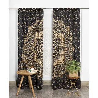 Popular Handicrafts Mandala-Vorhang, indischer Hippie-Stil, Boho-Stil, Ombré-Stil, Schwarz/Gold