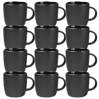 Schramm® Kaffeetassen Set schwarz aus Porzellan wählbar 6 oder 12 Stück 250 ml Kaffeebecherset Kaffeebecher Keramik Tasse mit Henkel 6er oder 12er Set, Größe:12 Stück