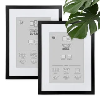 Blumtal – 2er Set Bilderrahmen 30x40 cm, hochwertiger Fotorahmen Berlin aus Holz mit Passepartout, zum Aufhängen, schwarz