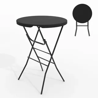Runder klappbarer Cocktail Stehtisch - 81 cm Hochtisch - HDPE Tischplatte - Metallgestell mit arretierbaren Beinen - Für Garten & Events innen/außen - Schwarz - Schwarz