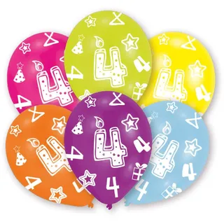 Amscan INT995659 - 6 Latexballons Geburtstagskerze 4, circa 27 cm, Geburtstag, Party, Kuchenkerze