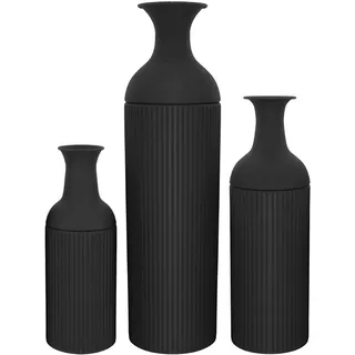 3er Set Bodenvase Groß Vasen, Metal Boden Tischplatte Blumenvasen, Moderne Deko für Wohnzimmer, Tisch, Regal, Kaminsims, Eingangs zum Pampasgras & Trockenblumen (Groß+Medium+Klein, Schwarz)