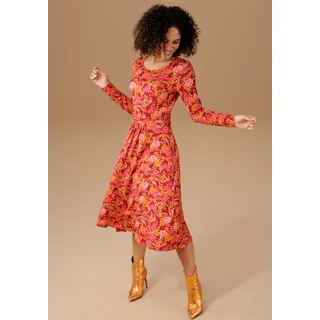 Aniston CASUAL Jerseykleid, mit romantischem Blumendruck Aniston CASUAL weinrot-orange-pink-rosa-gelb