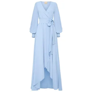 Swing Fashion Damen Langes Kleid | Elegantes Kleid | Festliches Kleid | Partykleid | Abendkleid | Hochzeitskleider | Abschlussballkleid | Ballkleid | Maxikleid | Langarm | Blau | 40 (L)