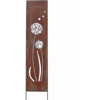 Edelrost Sichtschutz Wand Schild Pusteblume, Gartendekoration 170x32 cm - Bronze