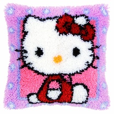 Vervaco Knüpfkissenpackung Hello Kitty Knüpfpackung zum Selbstknüpfen eines Teppichs, Stramin, weiß, 40 x 40 x 0,3 cm