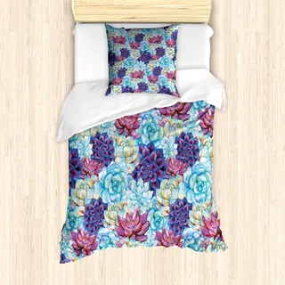 ABAKUHAUS Saftig Bettbezug Set für Einzelbetten, Künstlerische Blumen Böhmisch, Milbensicher Allergiker geeignet mit Kissenbezug, Himmelblau Lila Creme