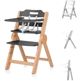 Chipolino Kinderhochstuhl Cacao Holz, Treppenstuhl, Beinstütze, klappbar, Gurt, Farbe:grau