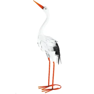 Gilde Figur Storch aus Metall - weiß - Höhe 58 cm - Vogelmotiv - Deko - Garten - Skulptur - Outdoor Statue