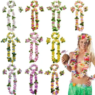Samulee 40 Stück Hawaii Ketten, Blumenketten Hawaii, Hawaii Kette, Hawaii Blumenkette für Cheerleading Geburtstags Karnevals Strandpartys Tropische Hawaii-Party-Themen Strandparty Zubehör(10-Farben)