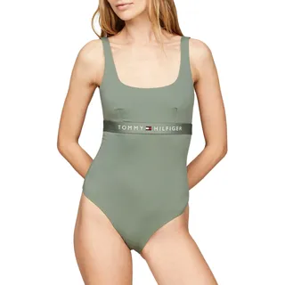 Tommy Hilfiger Damen Badeanzug One Piece Tiefer Rücken, Mehrfarbig (Stonewash Green), XS