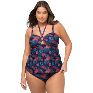 Ulla Popken Damen Neckholder Flowerpoints, recycelt Tankini-Set, Marine, 56