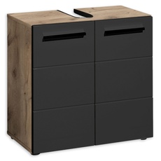 Bild 36-565-DR WBU Waschbeckenunterschrank VISTA Badschrank unter das Becken in Viking Oak / Schwarz ca. 60 x 62 x 31 cm