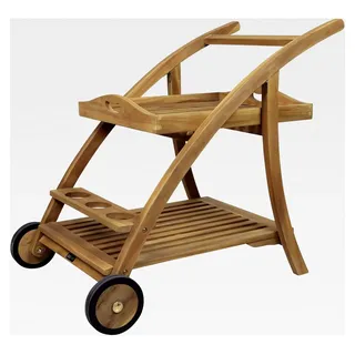 Servierwagen aus Teakholz mit abnehmbarem Tablett und Flaschenhalter | Küchenwagen mit Rollen für Garten, Balkon, Terrasse | Rollwagen für Outdoor/Küche | 93 x 62 x 84 cm