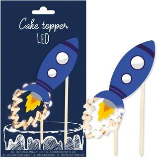 ScrapCooking – Cake Topper, LED, Rakete – Dekoration aus Holz, Geburtstag, Kinder, für Kuchen, Gebäck, & Desserts – Dekoration für Partys – 4968