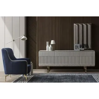 Garnitur Sideboard Spiegel Kommode Schrank Designer Luxus Schränke Kommoden Set - Weiß