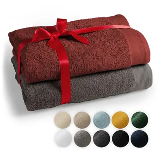 Blumtal Premium 2-TLG. Saunatuch Set 80x200cm - Saunahandtuch Oeko-TEX Zertifiziert, 100% Baumwolle, Frottier XXL- Saunatücher, Extra Weich und Saugstark, Anthrazit - Aurora Red
