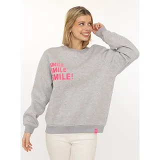Hoodie ZWILLINGSHERZ "Smile Smile Smile", Damen, Gr. L/XL, hellgrau, Sweatware, Obermaterial: 50% Baumwolle, 50% Polyester, Sweatshirts Hoodie, Rundhals, Stickerei in Neon, fröhliche Botschaft