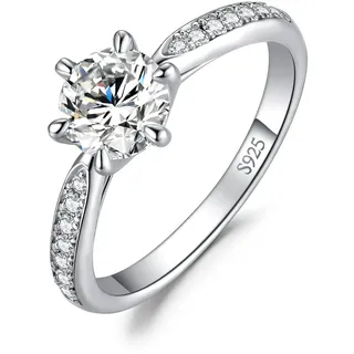 JewelryPalace Klassisch 6.5mm 1ct Rundschliff Zirkonia Solitär Promise Ring Damen, Verlobungsring Damenring Ringe Silber 925 mit Stein für Frauen, Simulierte Diamant Jubiläum Eheringe Silberringe 48