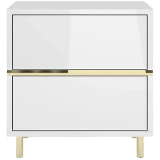 Dancan Nachttisch Marika, Weiß, Gold, Hochglanz , Metall , 49x50.5x29.5 cm , Schlafzimmer, Nachtkästchen