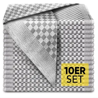 Loco Bird 10er Set Geschirrtücher aus 100% Baumwolle - 50x70cm grau kariert - Premium Küchenhandtücher - Trockentücher zum Abtrocknen