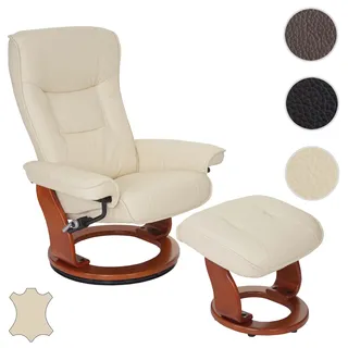 MCA Relaxsessel Hamilton, Fernsehsessel Hocker, Echtleder 130kg belastbar ~ creme, honigfarben